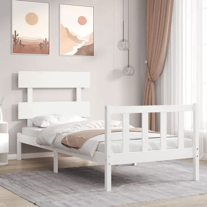 Estrutura de cama com cabeceira 100x200cm madeira maciça branco