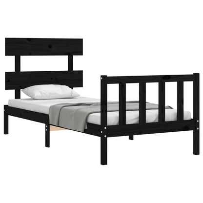 Estrutura de cama com cabeceira 100x200 cm madeira maciça preto