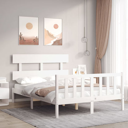 Estrutura de cama com cabeceira 120x200cm madeira maciça branco