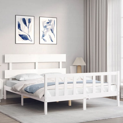 Estrutura de cama King Size com cabeceira madeira maciça branco