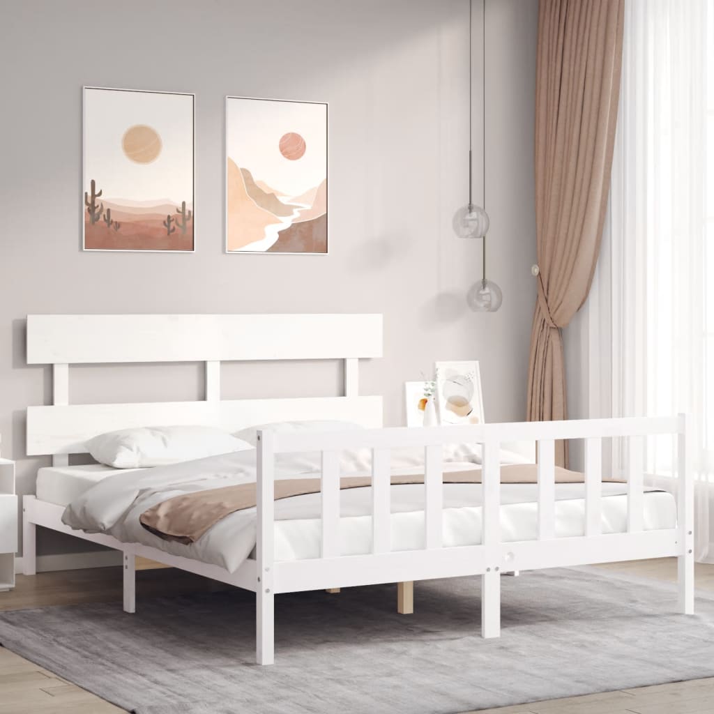 Estrutura de cama King Size com cabeceira madeira maciça branco