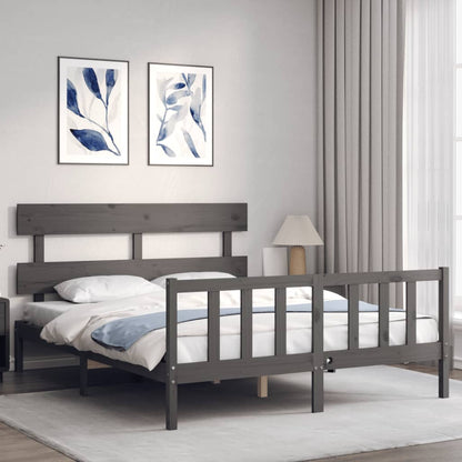 Estrutura de cama com cabeceira 160x200 cm madeira maciça cinza