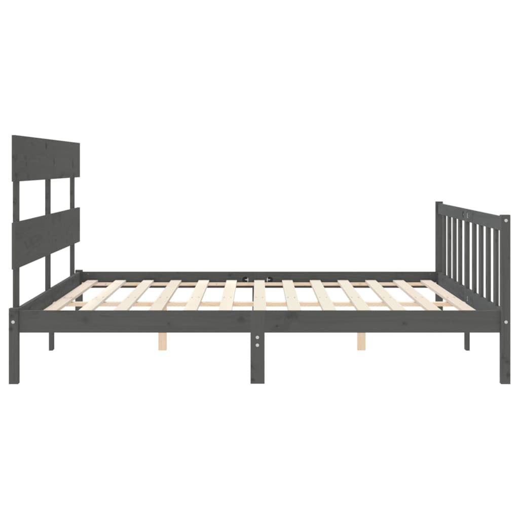 Estrutura de cama com cabeceira 200x200 cm madeira maciça cinza