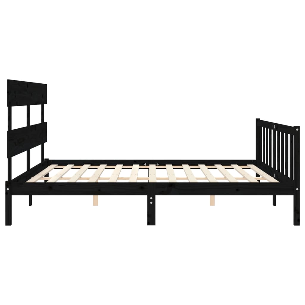 Estrutura de cama com cabeceira 200x200 cm madeira maciça preto