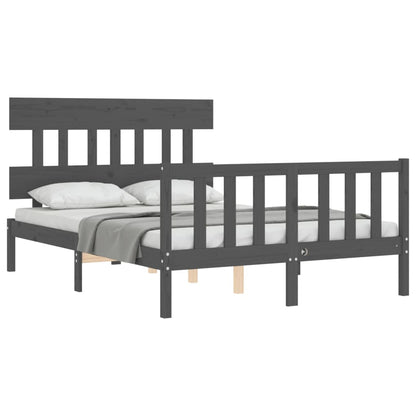 Estrutura de cama com cabeceira 140x190 cm madeira maciça cinza