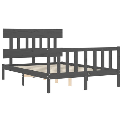 Estrutura de cama com cabeceira 140x190 cm madeira maciça cinza