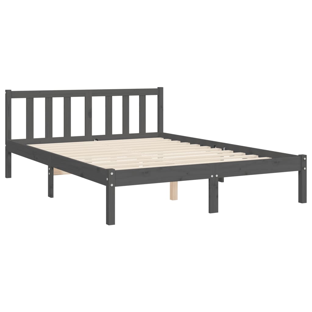 Estrutura de cama com cabeceira 140x190 cm madeira maciça cinza