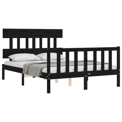 Estrutura de cama com cabeceira 140x190 cm madeira maciça preto