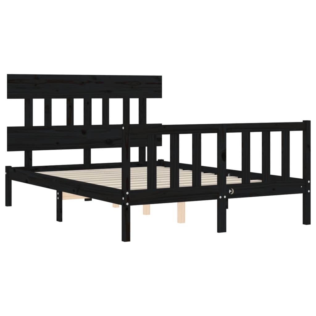 Estrutura de cama com cabeceira 140x190 cm madeira maciça preto