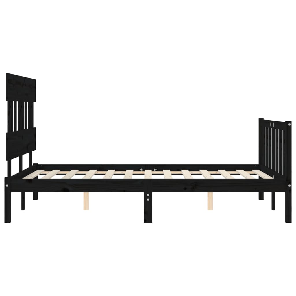 Estrutura de cama com cabeceira 140x190 cm madeira maciça preto