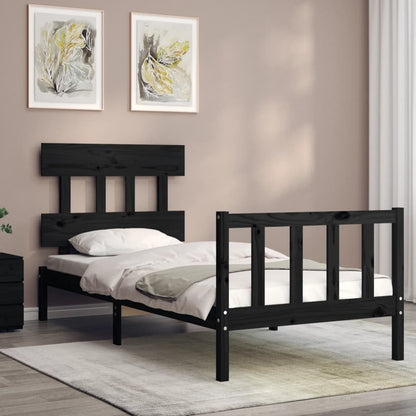 Estrutura de cama com cabeceira 90x200 cm madeira maciça preto