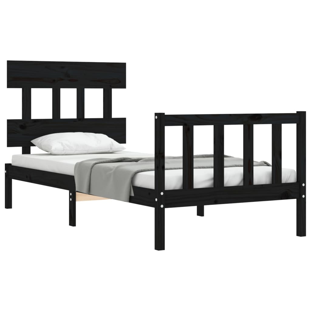 Estrutura de cama com cabeceira 90x200 cm madeira maciça preto