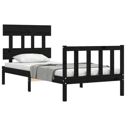 Estrutura de cama com cabeceira 90x200 cm madeira maciça preto