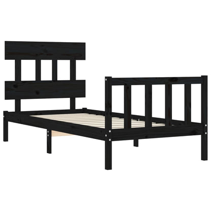 Estrutura de cama com cabeceira 90x200 cm madeira maciça preto