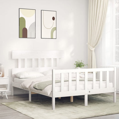 Estrutura de cama com cabeceira 120x200cm madeira maciça branco