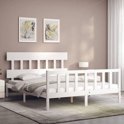 Estrutura de cama King Size com cabeceira madeira maciça branco