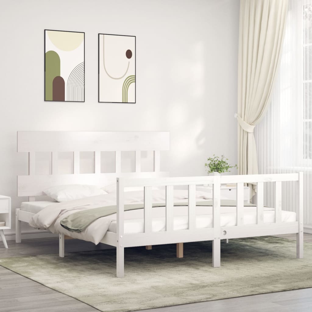 Estrutura de cama King Size com cabeceira madeira maciça branco