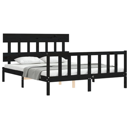 Estrutura de cama com cabeceira 160x200 cm madeira maciça preto