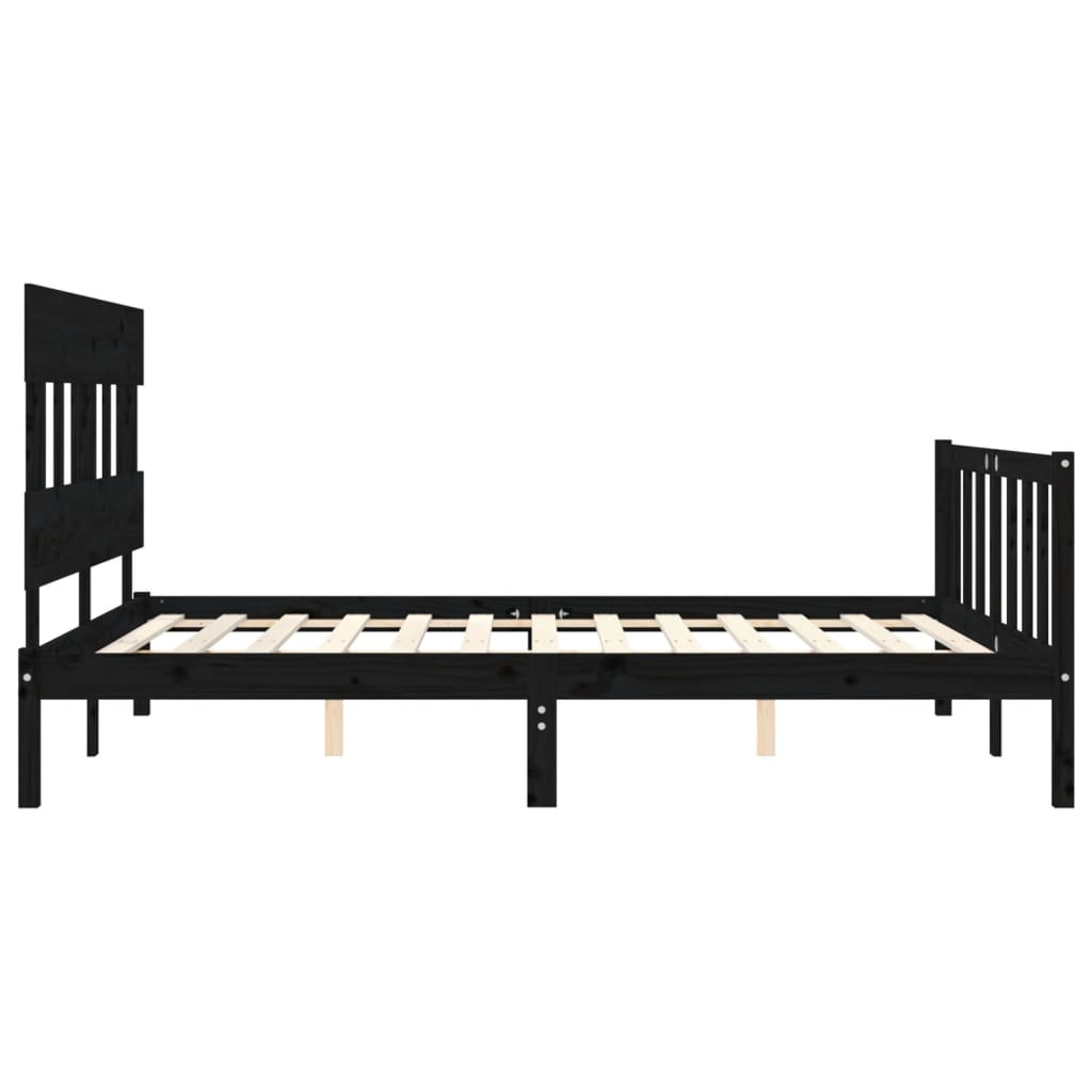 Estrutura de cama com cabeceira 160x200 cm madeira maciça preto