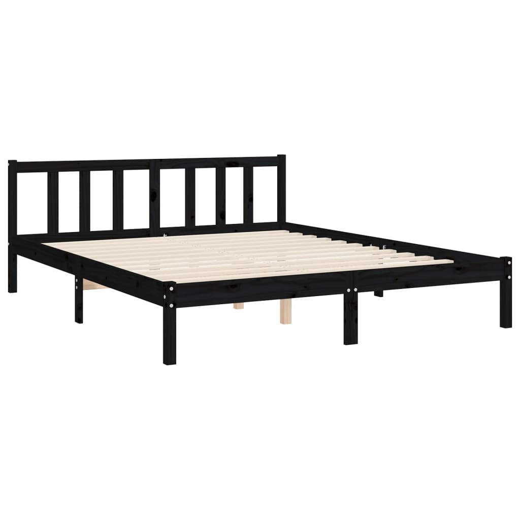 Estrutura de cama com cabeceira 160x200 cm madeira maciça preto