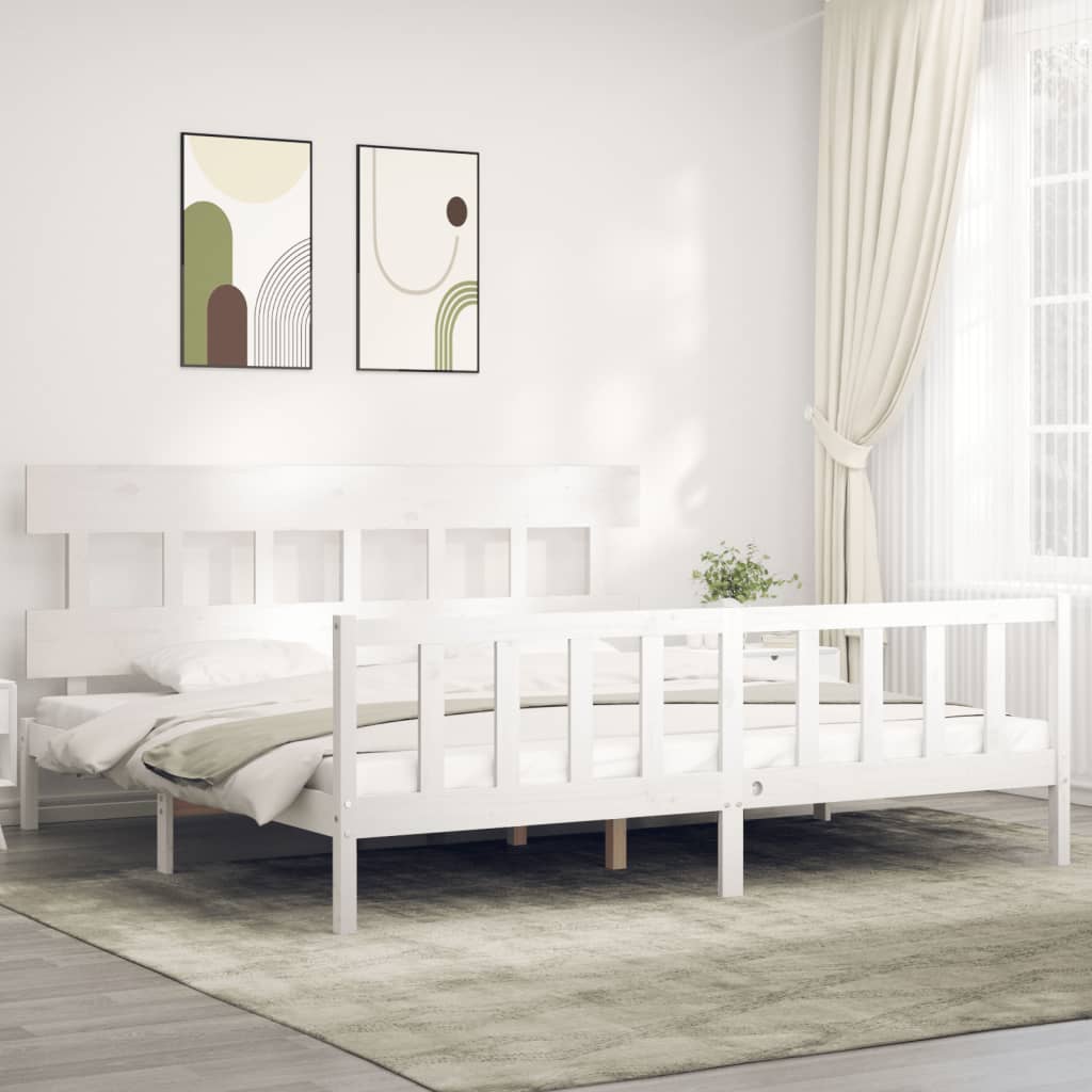 Estrutura cama Super King Size c/ cabeceira madeira branco