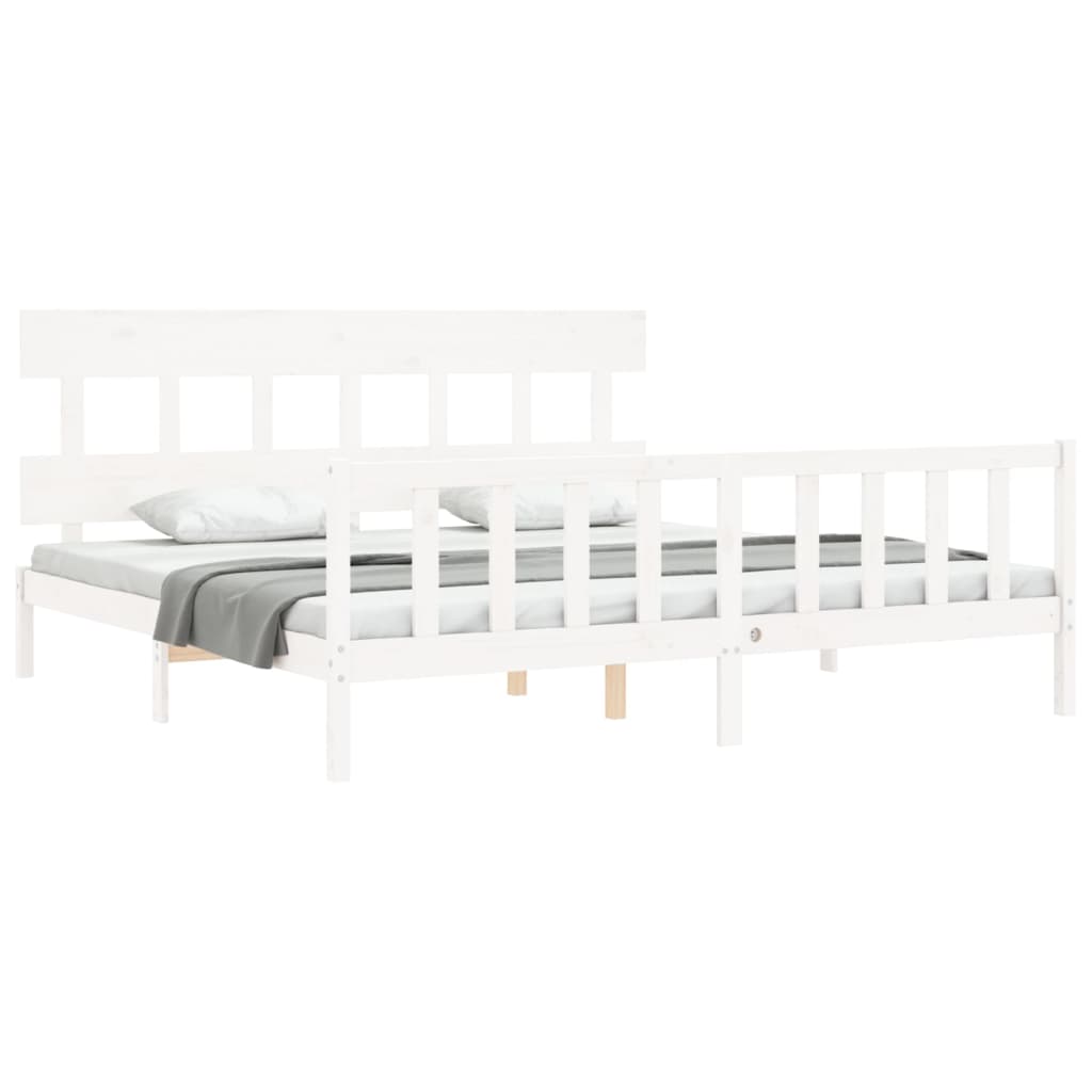 Estrutura de cama com cabeceira 200x200cm madeira maciça branco