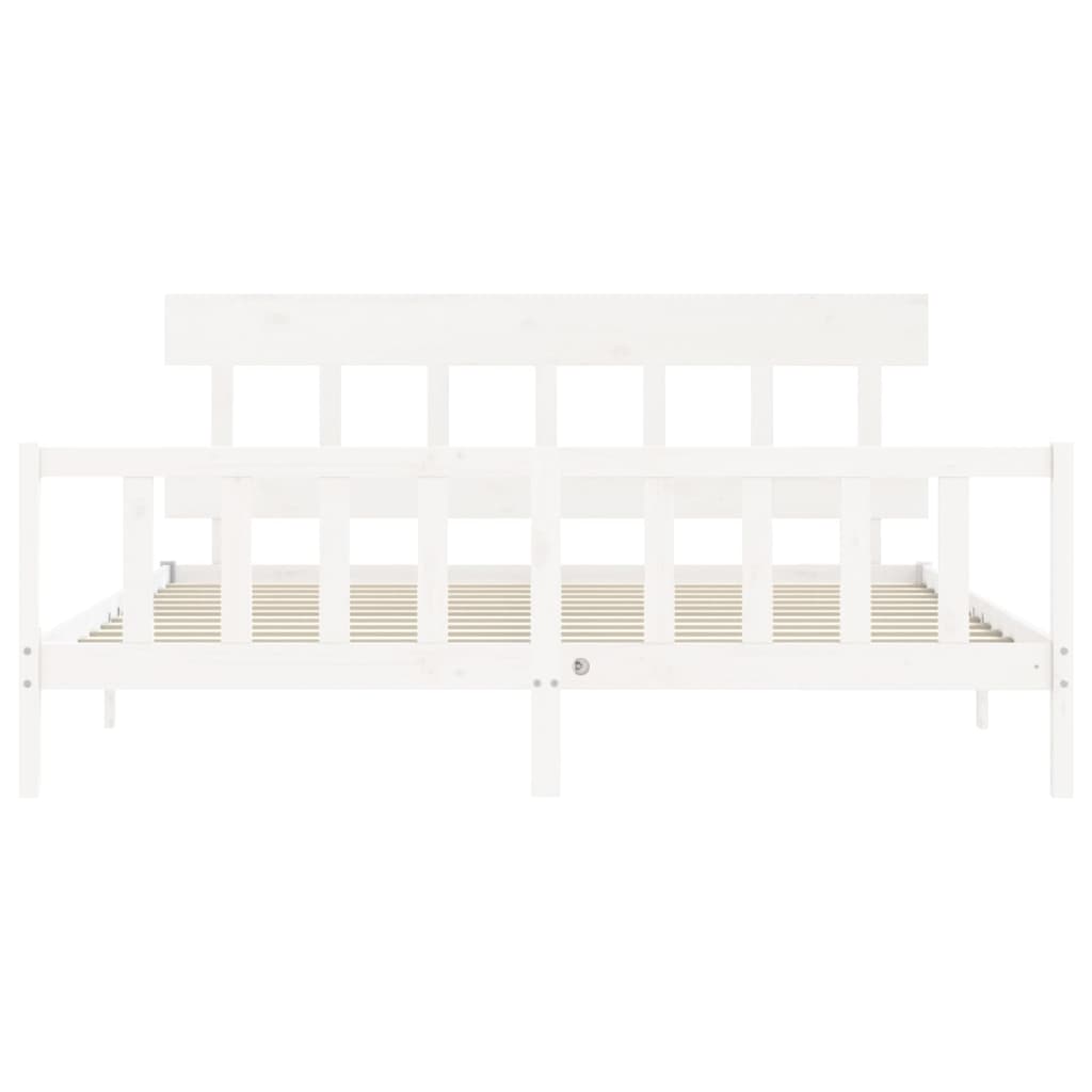 Estrutura de cama com cabeceira 200x200cm madeira maciça branco