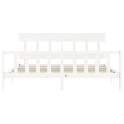 Estrutura de cama com cabeceira 200x200cm madeira maciça branco