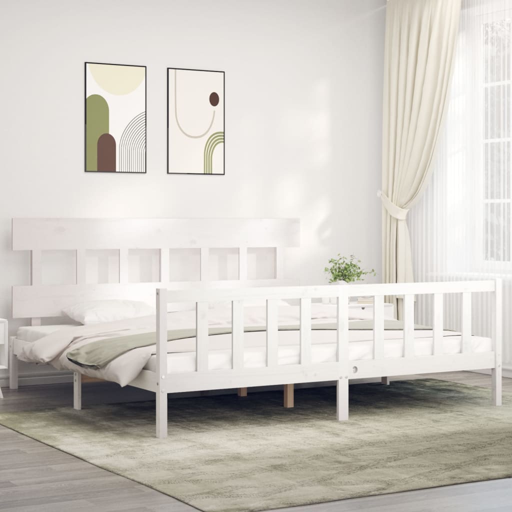 Estrutura de cama com cabeceira 200x200cm madeira maciça branco