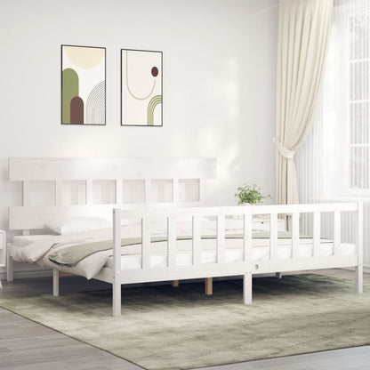 Estrutura de cama com cabeceira 200x200cm madeira maciça branco