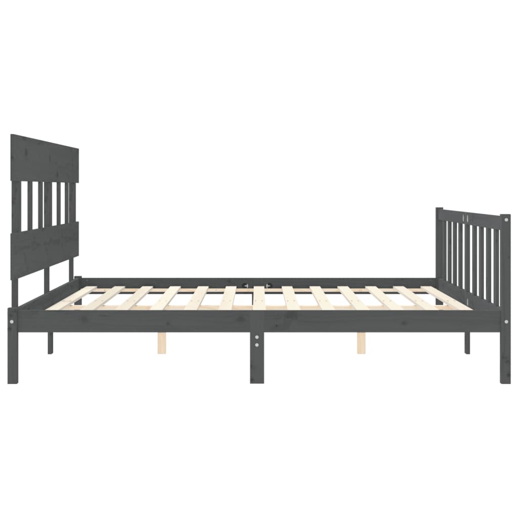 Estrutura de cama com cabeceira 200x200 cm madeira maciça cinza