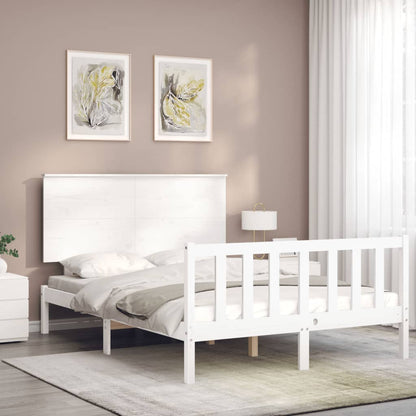 Estrutura de cama com cabeceira 140x190cm madeira maciça branco