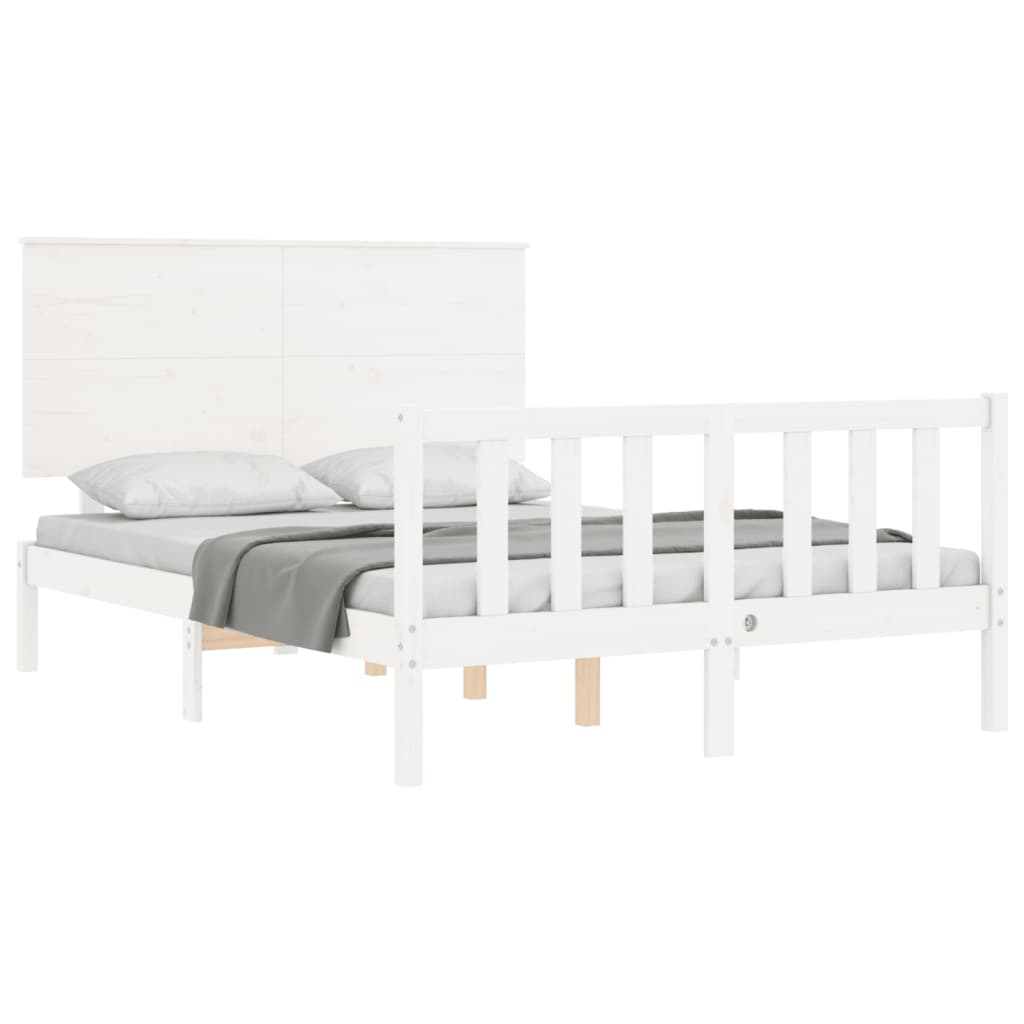 Estrutura de cama com cabeceira 140x190cm madeira maciça branco