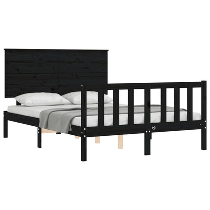 Estrutura de cama com cabeceira 140x190 cm madeira maciça preto