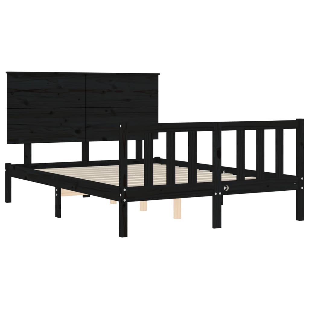 Estrutura de cama com cabeceira 140x190 cm madeira maciça preto