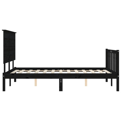 Estrutura de cama com cabeceira 140x190 cm madeira maciça preto