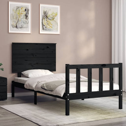 Estrutura de cama com cabeceira 90x200 cm madeira maciça preto