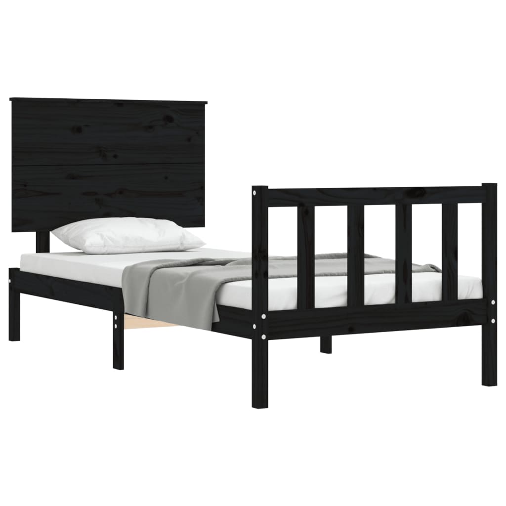 Estrutura de cama com cabeceira 90x200 cm madeira maciça preto