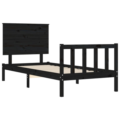 Estrutura de cama com cabeceira 90x200 cm madeira maciça preto