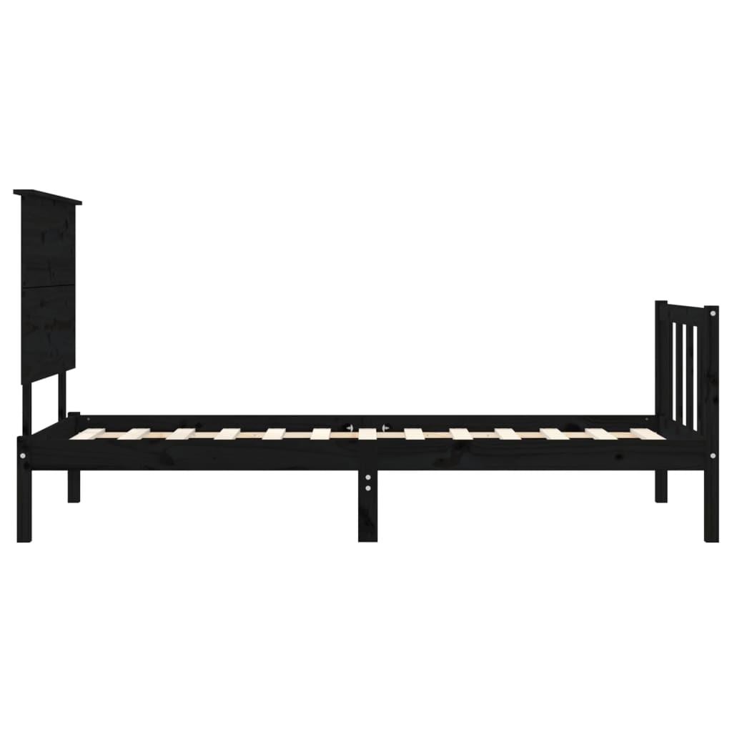 Estrutura de cama com cabeceira 90x200 cm madeira maciça preto