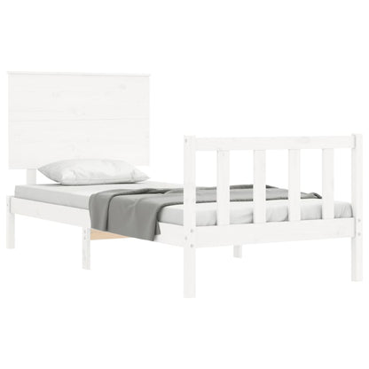 Estrutura de cama com cabeceira 100x200cm madeira maciça branco