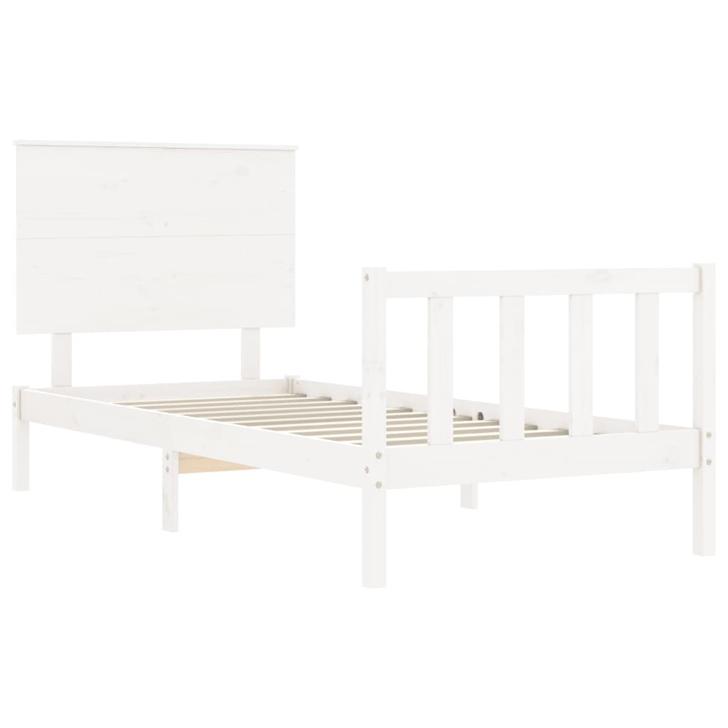 Estrutura de cama com cabeceira 100x200cm madeira maciça branco