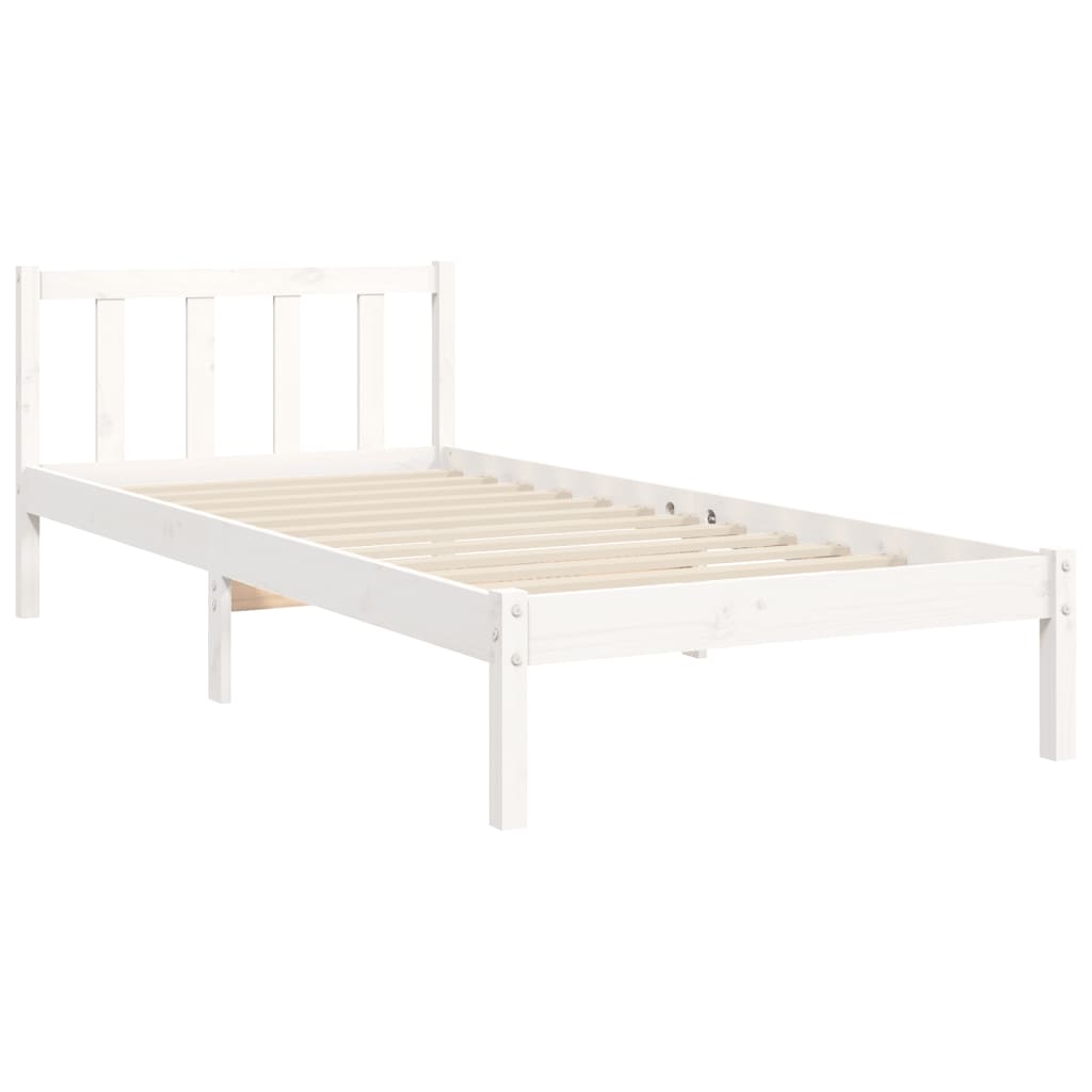 Estrutura de cama com cabeceira 100x200cm madeira maciça branco