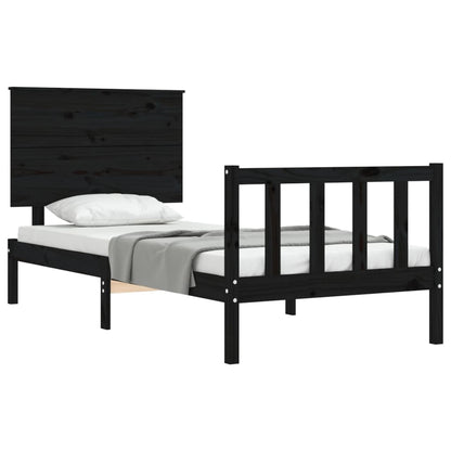 Estrutura de cama com cabeceira 100x200 cm madeira maciça preto