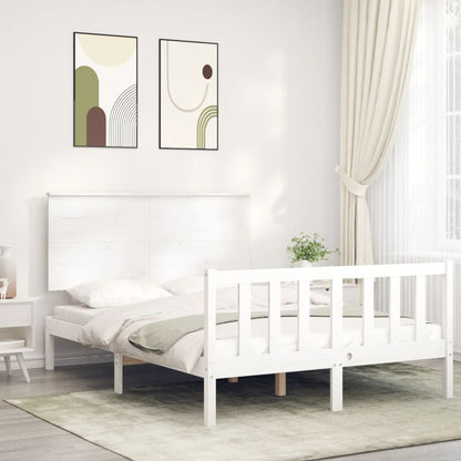 Estrutura de cama com cabeceira 140x200cm madeira maciça branco