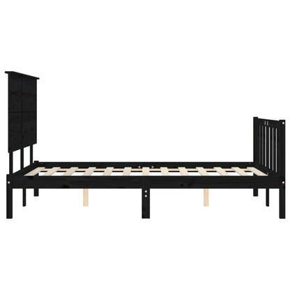 Estrutura de cama com cabeceira 140x200 cm madeira maciça preto