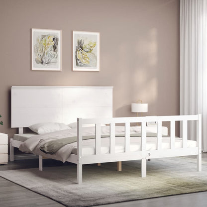 Estrutura de cama King Size com cabeceira madeira maciça branco