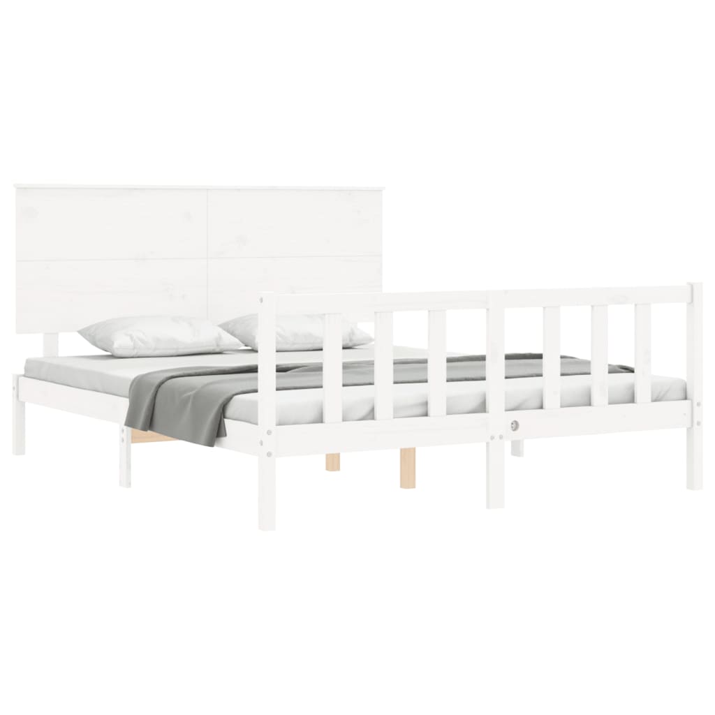 Estrutura de cama King Size com cabeceira madeira maciça branco