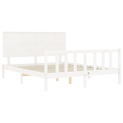 Estrutura de cama King Size com cabeceira madeira maciça branco