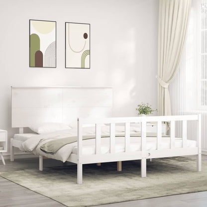 Estrutura de cama King Size com cabeceira madeira maciça branco